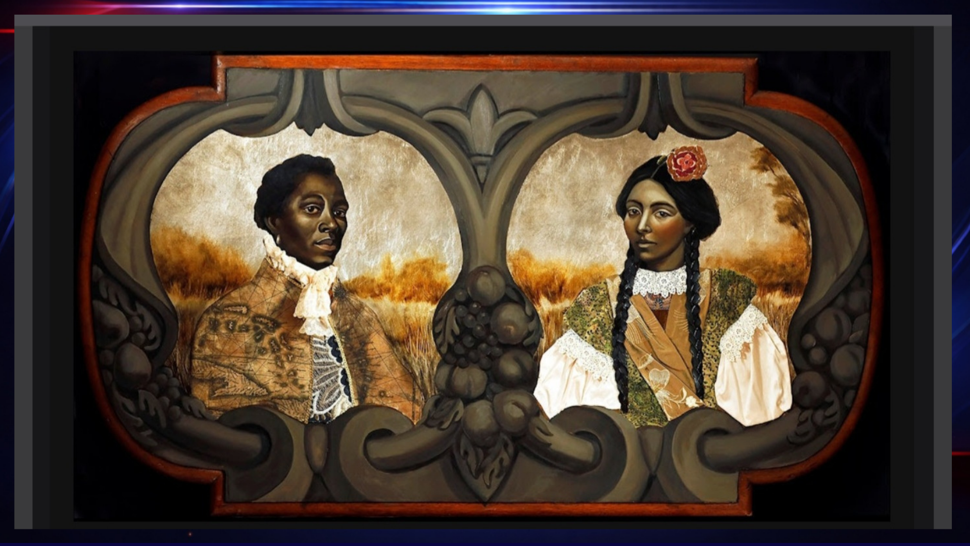 Carrie Ann Baade, Speculative Marriage Portrait of my 9th Great-Aunt Margueritte de Ste. Christophe and Jean-Baptiste Raphael, 4 August 1725, 2025 (Carrie Ann Baade)